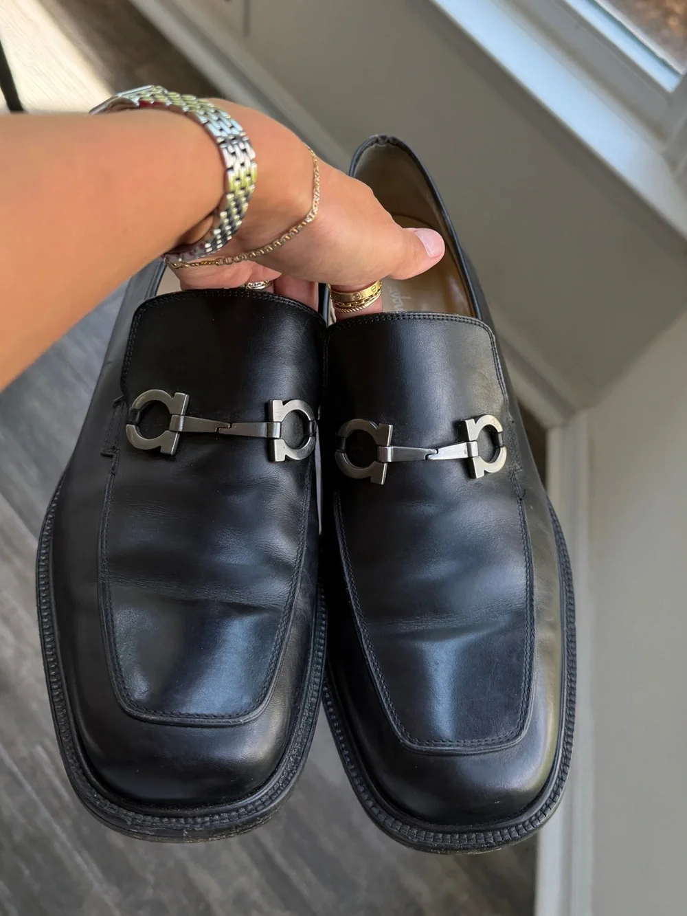 FERRAGAMO MEN'S BLACK LEATHER LOAFER SHOES MSRP $940